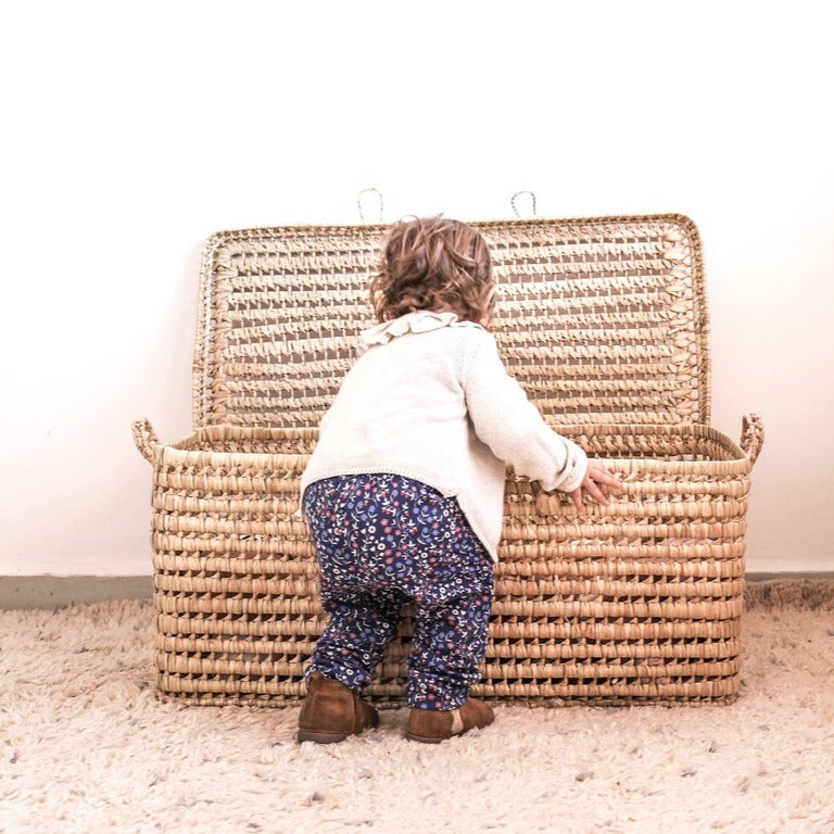 Panier osier rangement jouets - Tabouret bois - SoukCircus