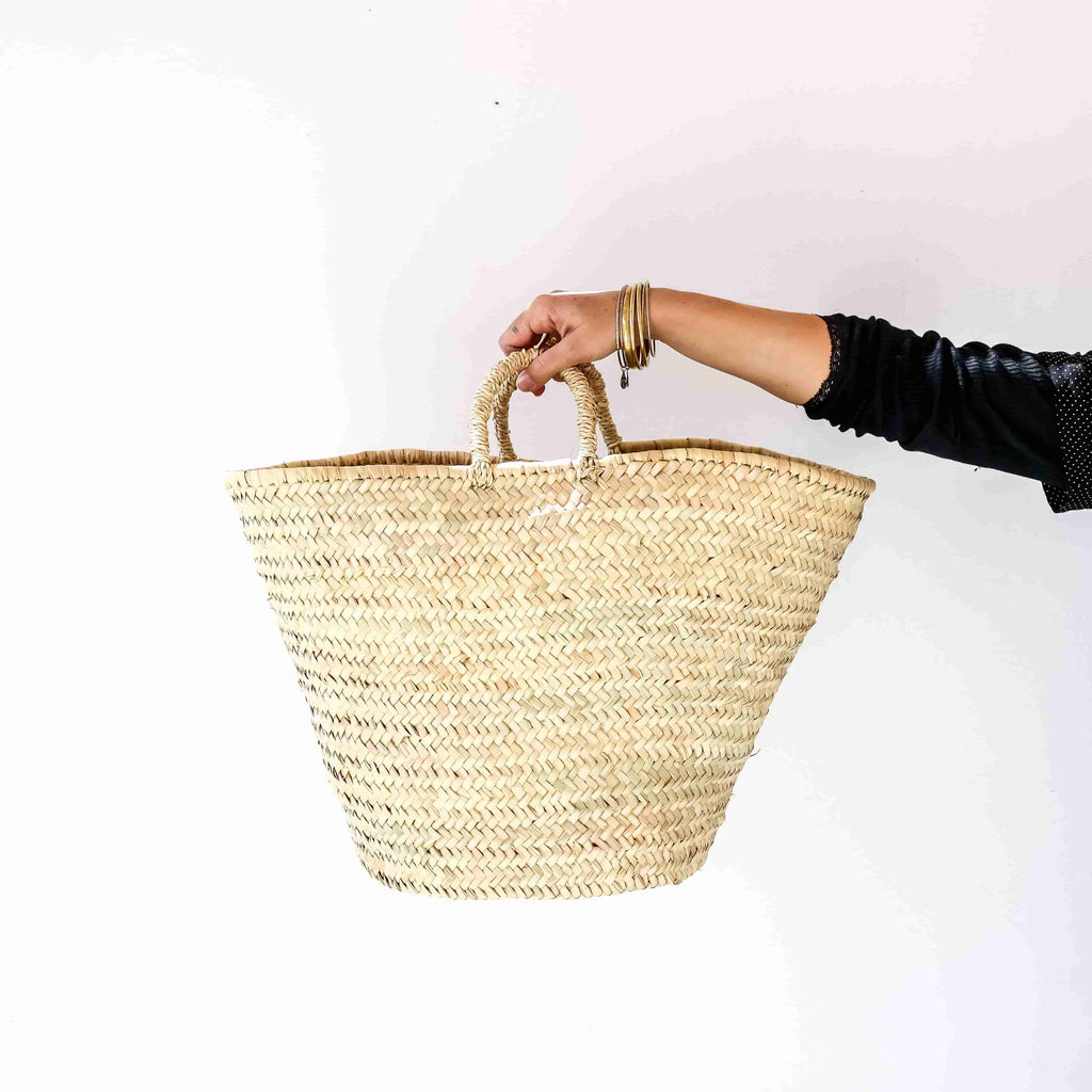 Panier berbère avec couvercle en osier et jonc tressé - 50 cm