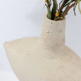 Large white candlestick in limed effect clay - vintage bohemian style candlestick