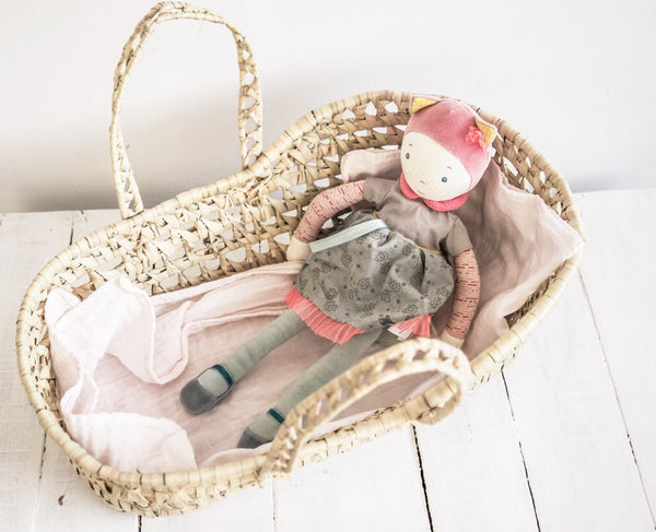 Grand couffin poupée vintage osier rigide + pied | Puces Privées