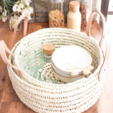 duo panieres osier cuir plateau rond cuisine artisanat marocain decoration interieur boheme soukcircus 