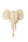 Trophée, tête d'éléphant en fibre naturelle, tiges de palmes tressées